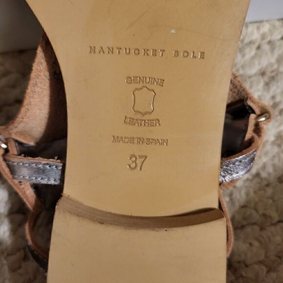 NEW Nantucket Soles Pewter Leather "Map Cut-out" Thong Slide Sandals 7m/37 $140N - Picture 8 of 11